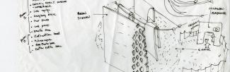 Sketch of bio-based sheet drying next to childcare